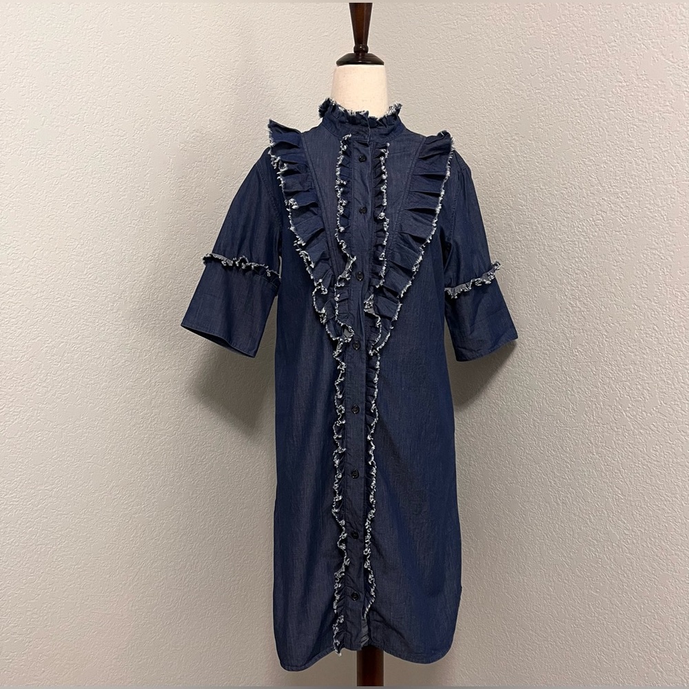 Mulberry England Ruffled denim shirt dress/tunic - Picture 2 of 9